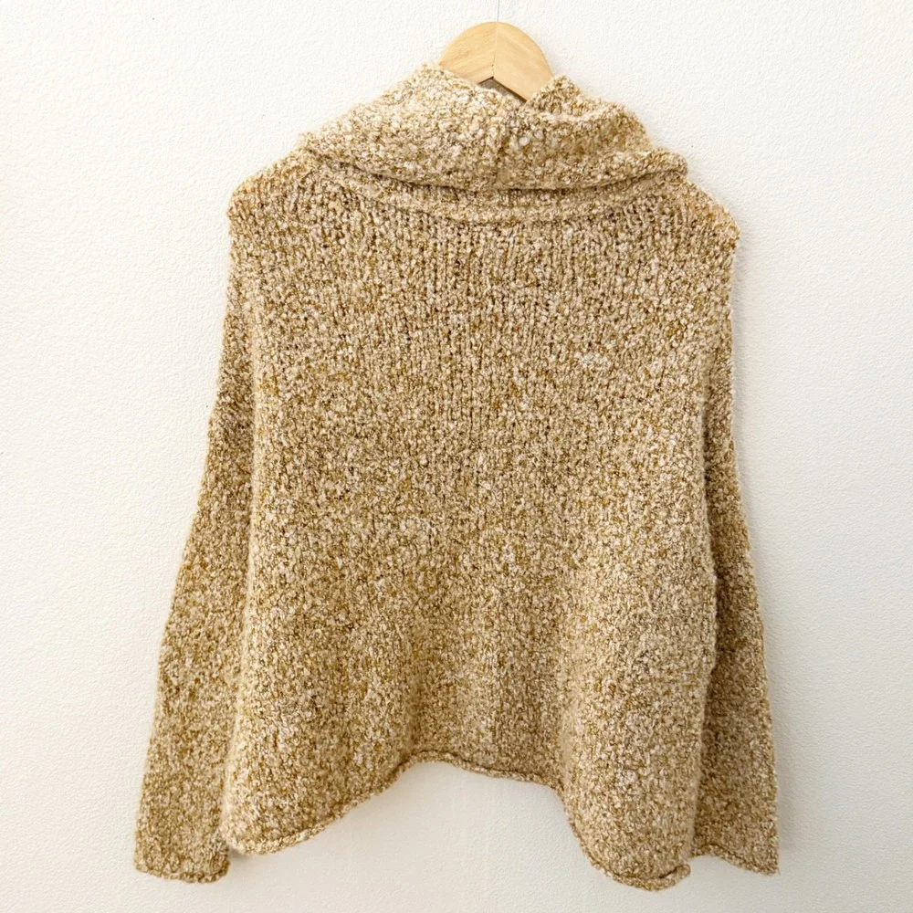 Free People BFF Cowl Neck Oversized Sweater Light Brown Boucle Knit Size Large